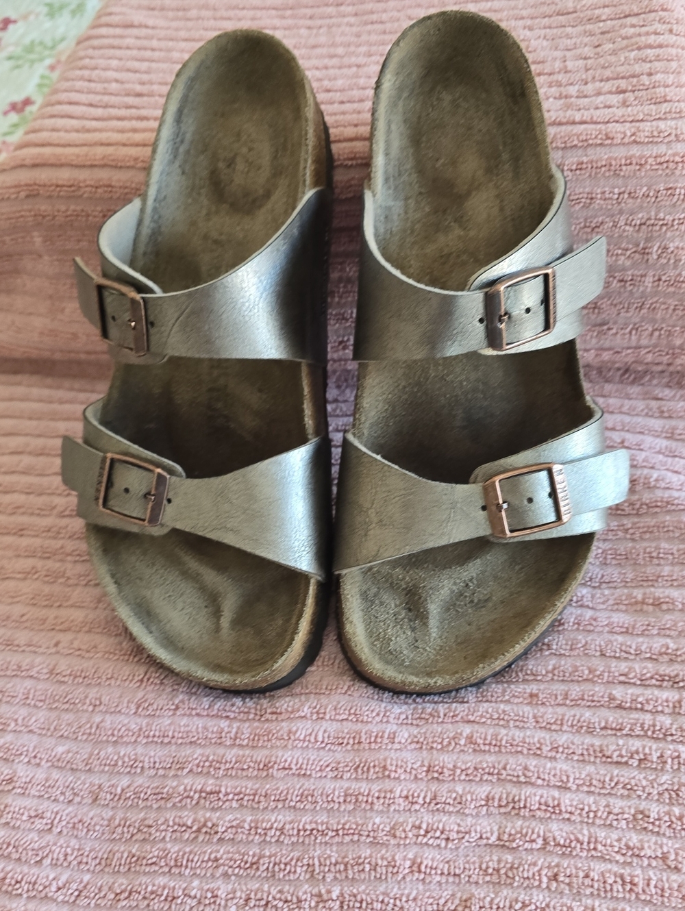 Birkenstock Women's Gold Metallic Double-strap Slide Sandals Sz 39